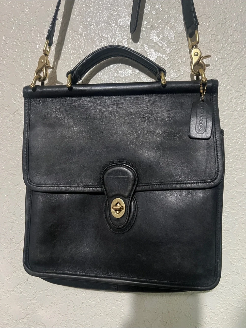 Coach Black Leather Satchel with Top Handle & Crossbody Strap F13-9927